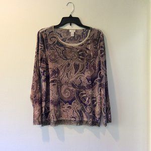 Chico's Purple Velour Paisley Top Sz 2 (Large/12)